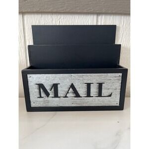 Rustic Mail Holder Organizer Black Galvanized Metal Wood Sign